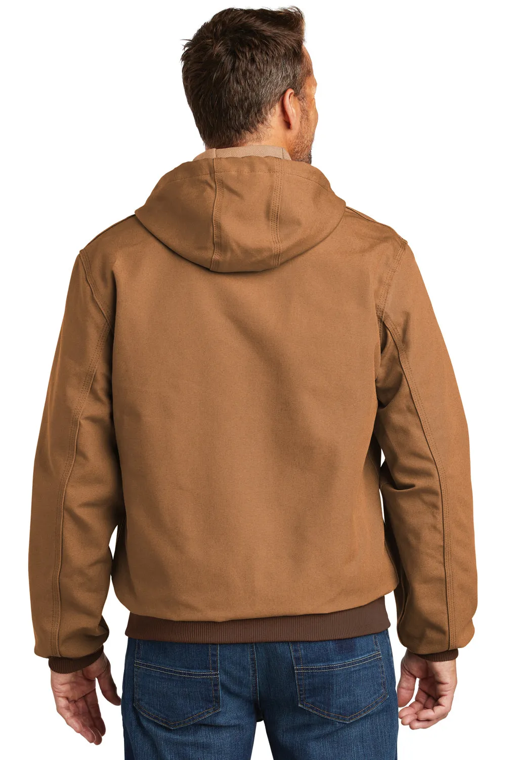 Carhartt Mens Wind & Water Resistant Duck Cloth Full Zip Hooded Work Jacket - Carhartt Brown