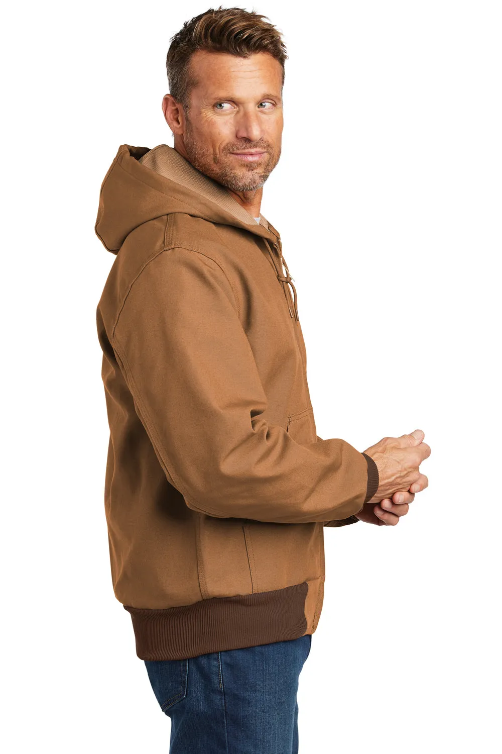 Carhartt Mens Wind & Water Resistant Duck Cloth Full Zip Hooded Work Jacket - Carhartt Brown