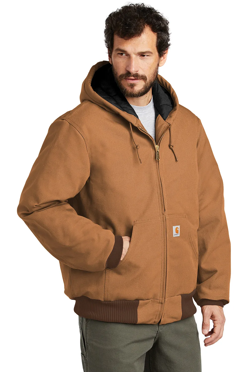 Carhartt Mens Wind & Water Resistant Duck Cloth Full Zip Hooded Work Jacket - Carhartt Brown