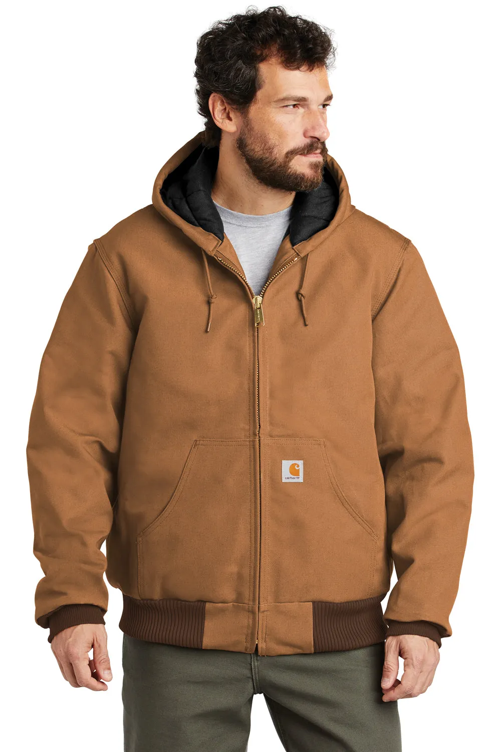 Carhartt Mens Wind & Water Resistant Duck Cloth Full Zip Hooded Work Jacket - Carhartt Brown