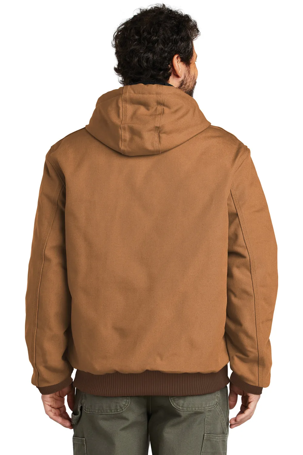 Carhartt Mens Wind & Water Resistant Duck Cloth Full Zip Hooded Work Jacket - Carhartt Brown