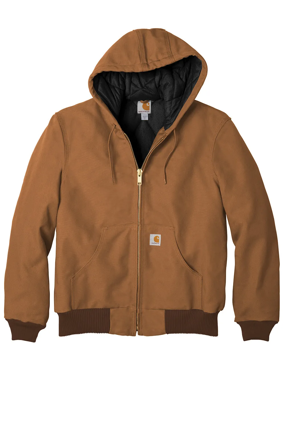 Carhartt Mens Wind & Water Resistant Duck Cloth Full Zip Hooded Work Jacket - Carhartt Brown