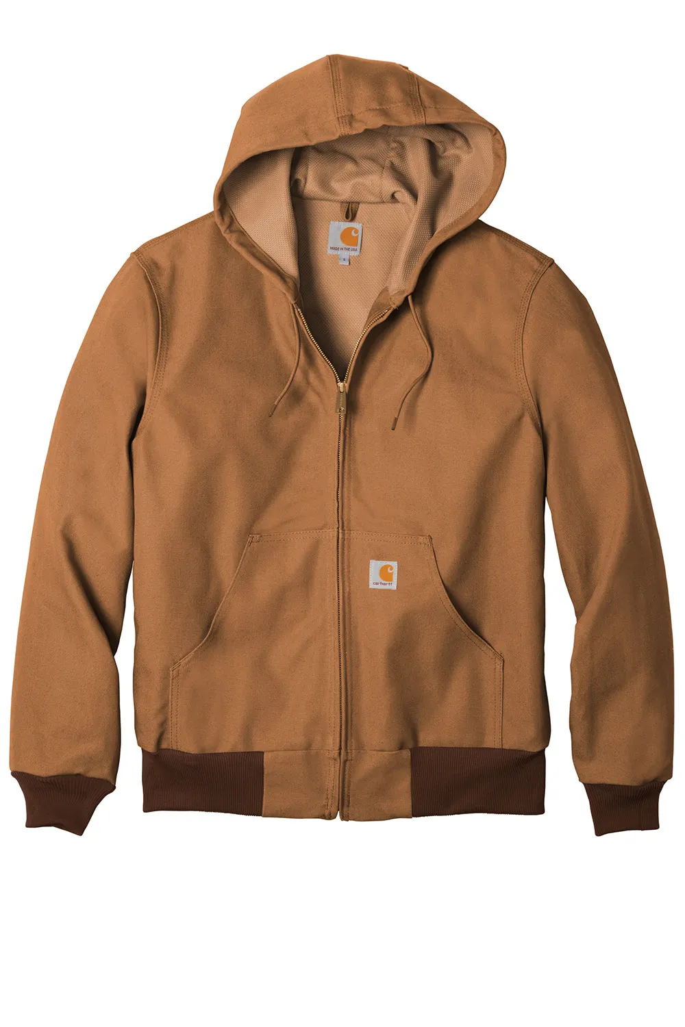 Carhartt Mens Wind & Water Resistant Duck Cloth Full Zip Hooded Work Jacket - Carhartt Brown