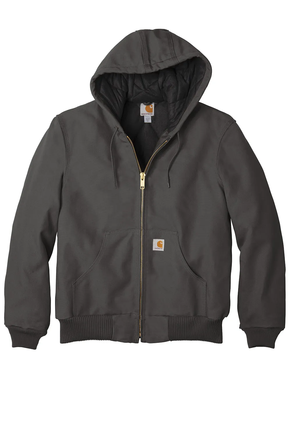 Carhartt Mens Wind & Water Resistant Duck Cloth Full Zip Hooded Work Jacket - Gravel Grey