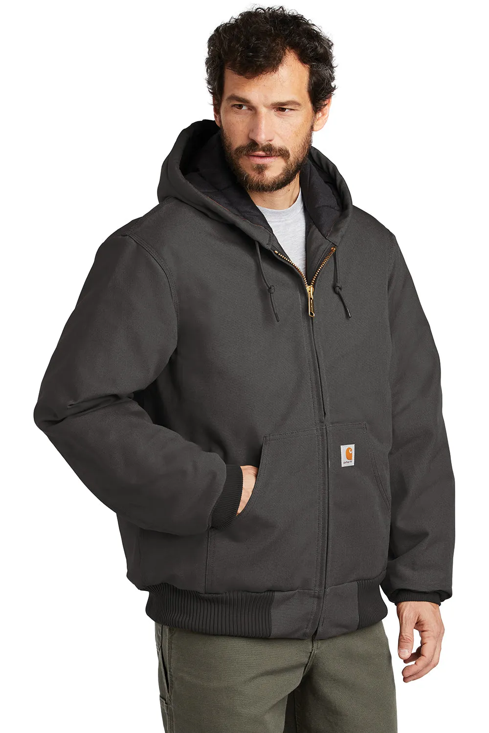 Carhartt Mens Wind & Water Resistant Duck Cloth Full Zip Hooded Work Jacket - Gravel Grey