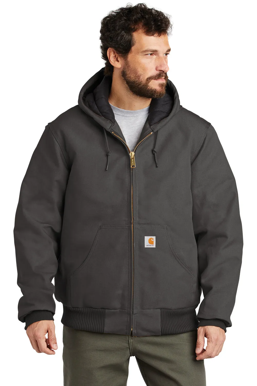 Carhartt Mens Wind & Water Resistant Duck Cloth Full Zip Hooded Work Jacket - Gravel Grey