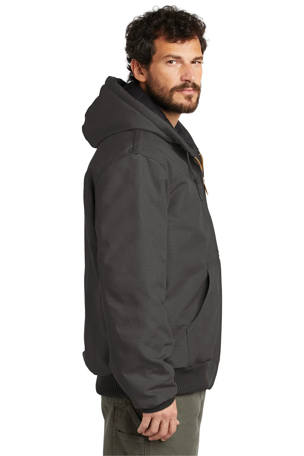 Carhartt Mens Wind & Water Resistant Duck Cloth Full Zip Hooded Work Jacket - Gravel Grey