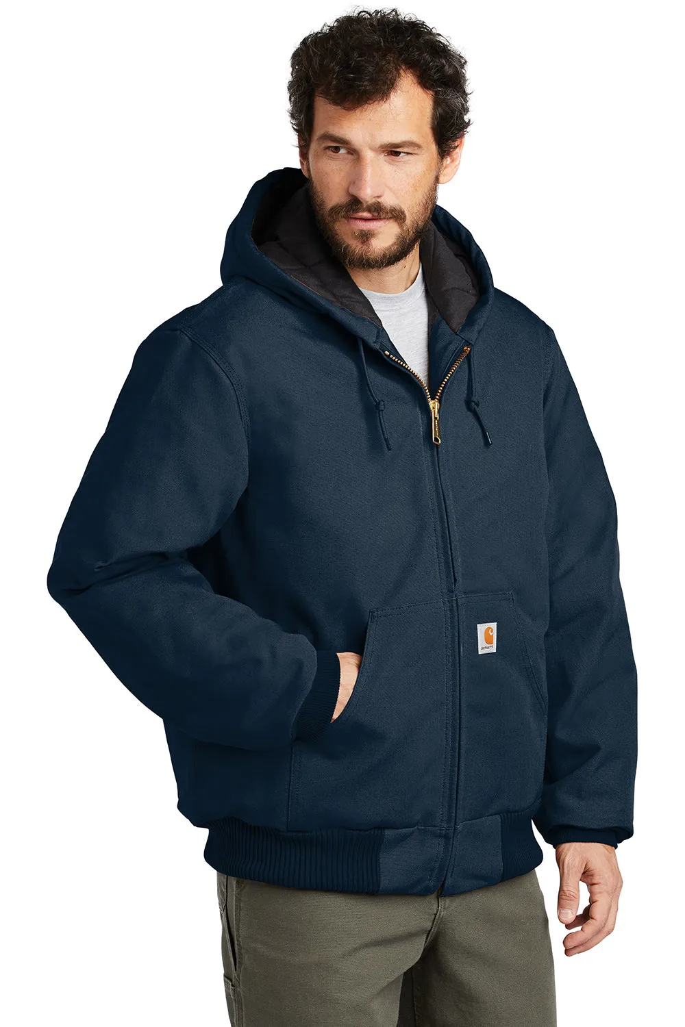 Carhartt Mens Wind & Water Resistant Duck Cloth Full Zip Hooded Work Jacket - Navy Blue