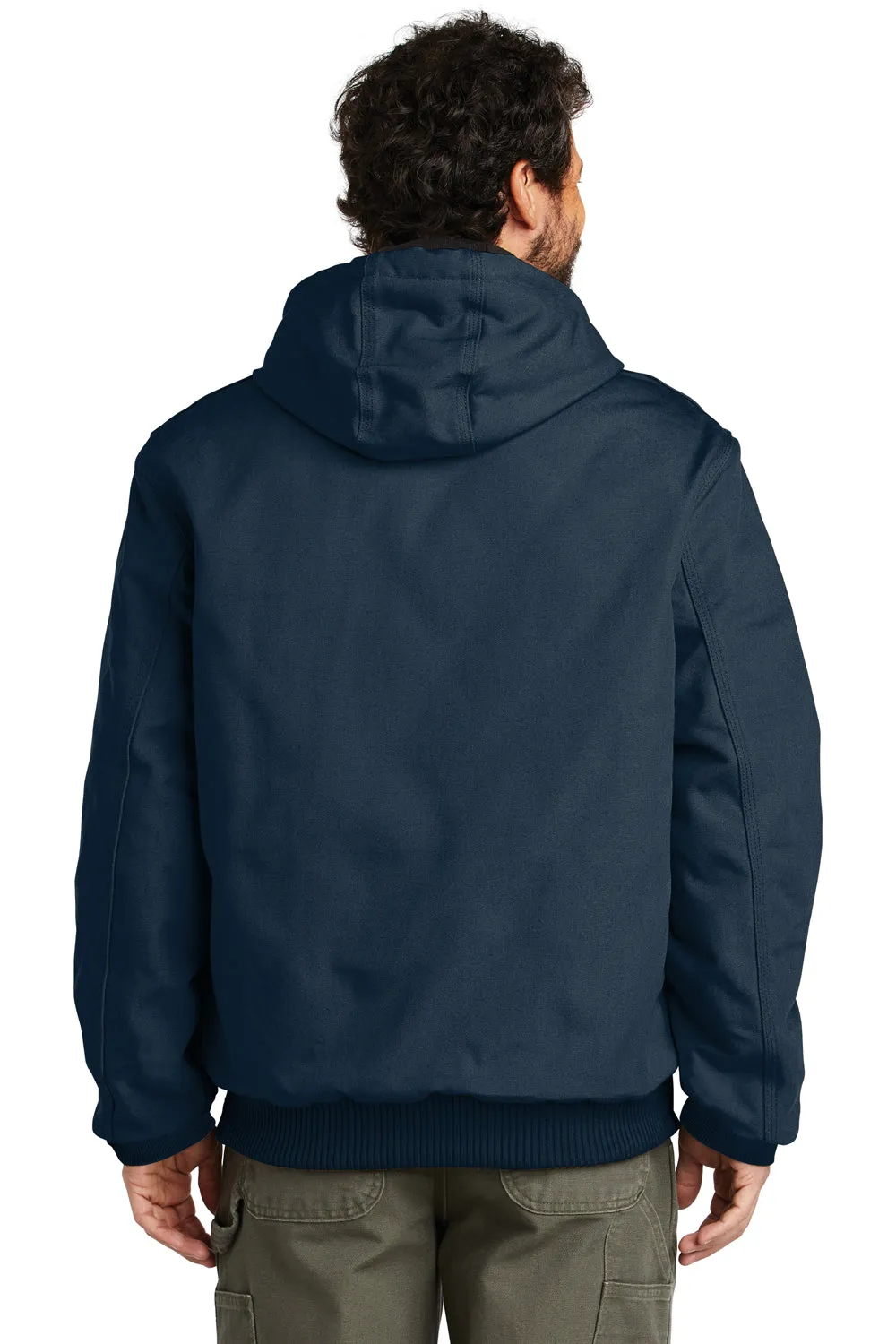 Carhartt Mens Wind & Water Resistant Duck Cloth Full Zip Hooded Work Jacket - Navy Blue