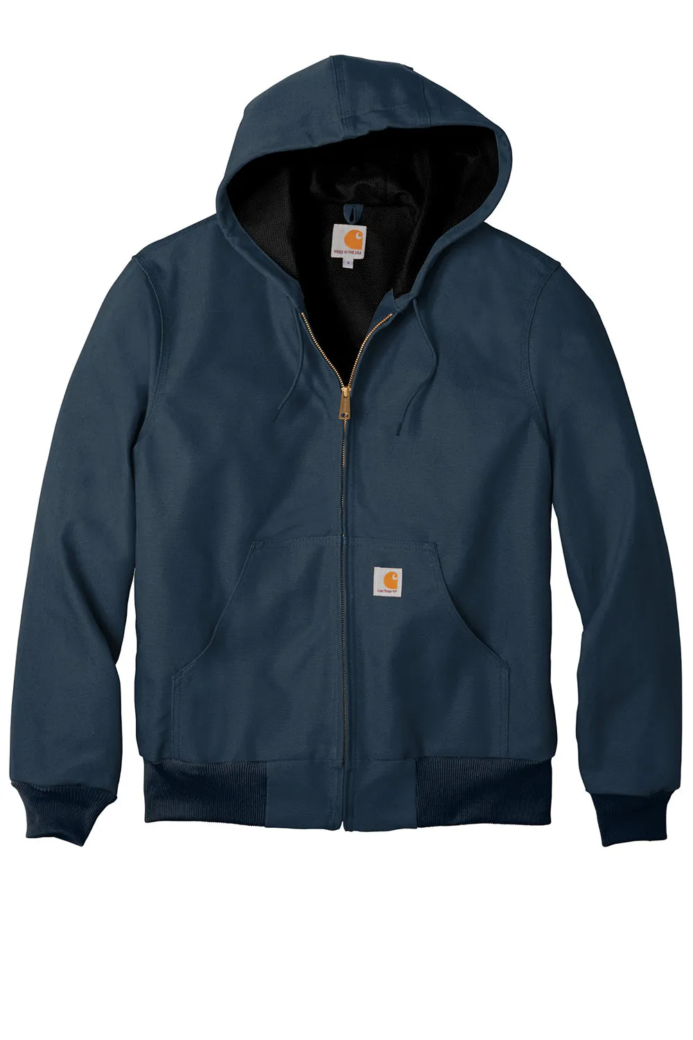 Carhartt Mens Wind & Water Resistant Duck Cloth Full Zip Hooded Work Jacket - Navy Blue