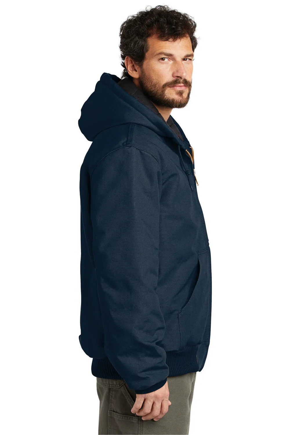 Carhartt Mens Wind & Water Resistant Duck Cloth Full Zip Hooded Work Jacket - Navy Blue