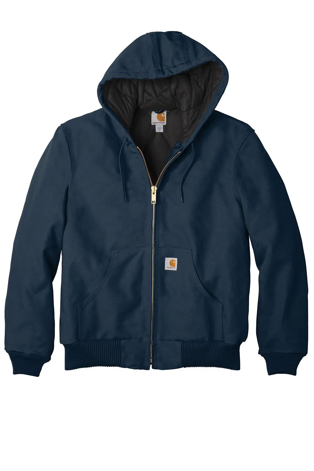 Carhartt Mens Wind & Water Resistant Duck Cloth Full Zip Hooded Work Jacket - Navy Blue