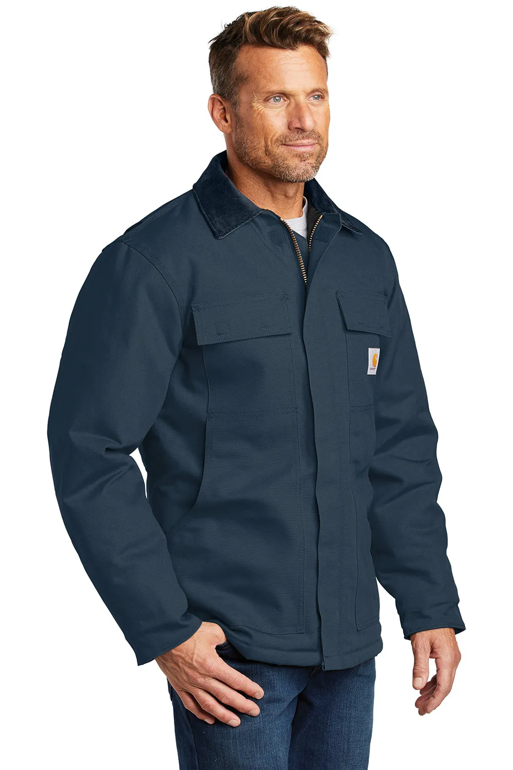 Carhartt Mens Wind & Water Resistant Duck Cloth Full Zip Jacket - Navy Blue