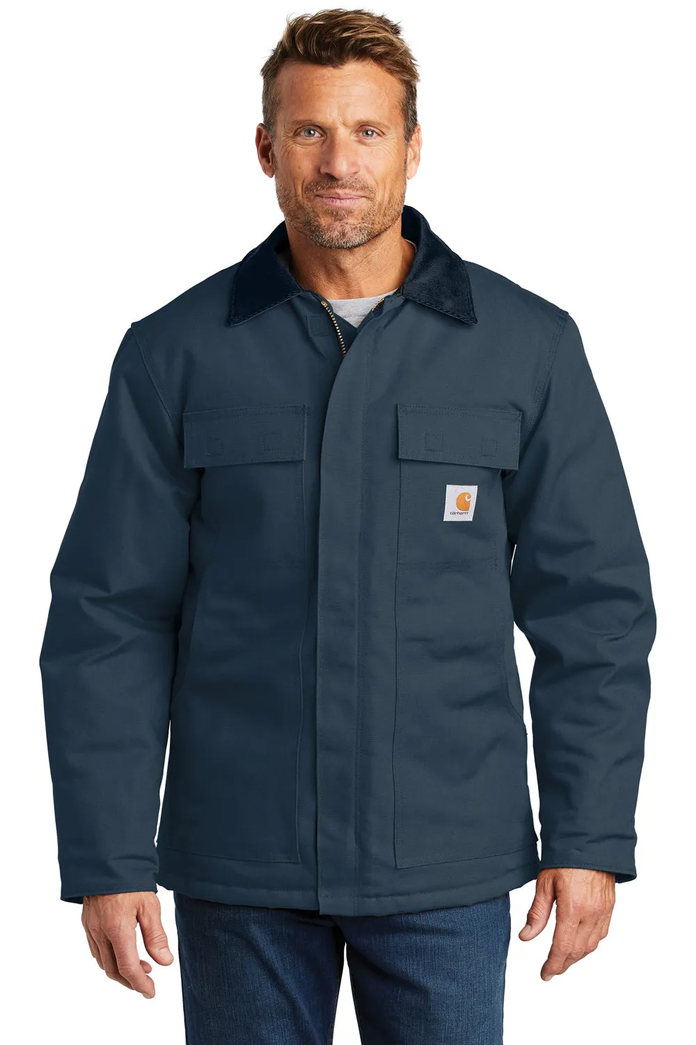 Carhartt Mens Wind & Water Resistant Duck Cloth Full Zip Jacket - Navy Blue