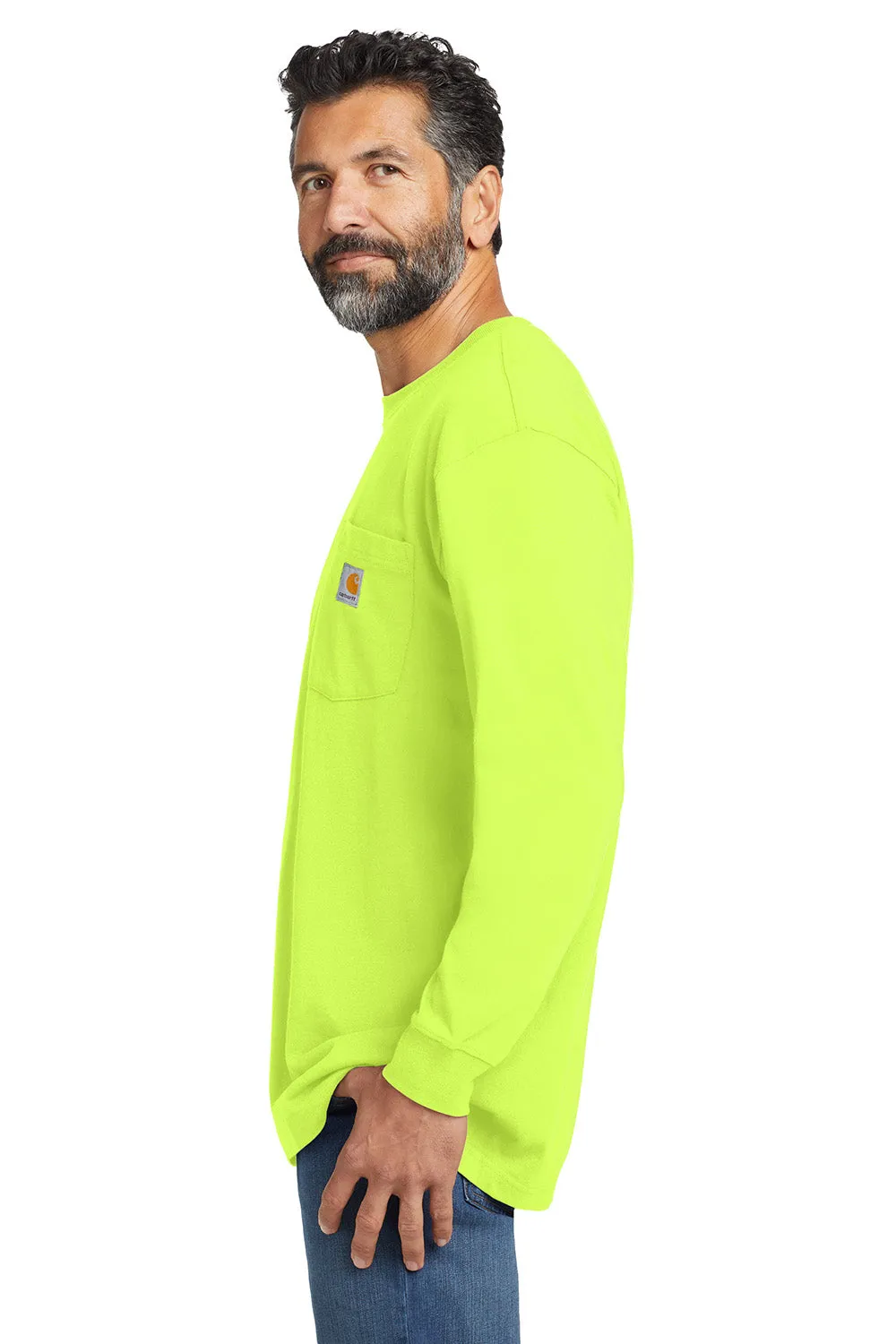 Carhartt Mens Workwear Long Sleeve Crewneck T-Shirt w/ Pocket - Bright Lime Green