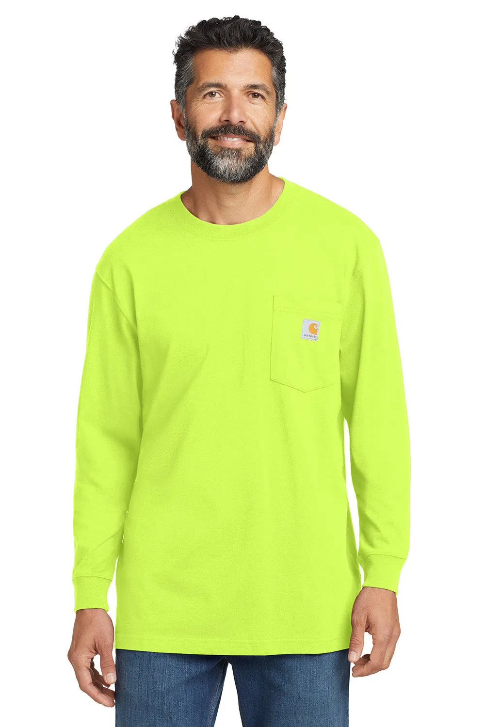 Carhartt Mens Workwear Long Sleeve Crewneck T-Shirt w/ Pocket - Bright Lime Green