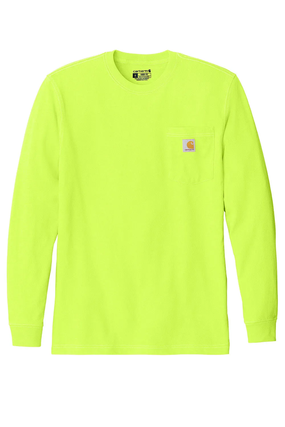 Carhartt Mens Workwear Long Sleeve Crewneck T-Shirt w/ Pocket - Bright Lime Green