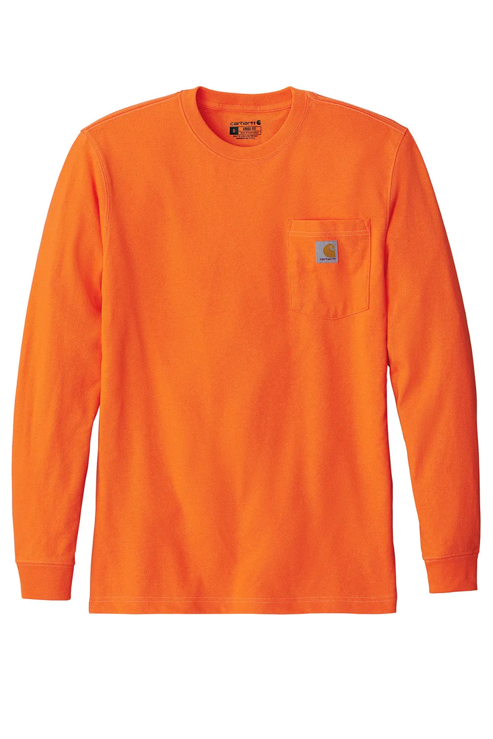 Carhartt Mens Workwear Long Sleeve Crewneck T-Shirt w/ Pocket - Bright Orange