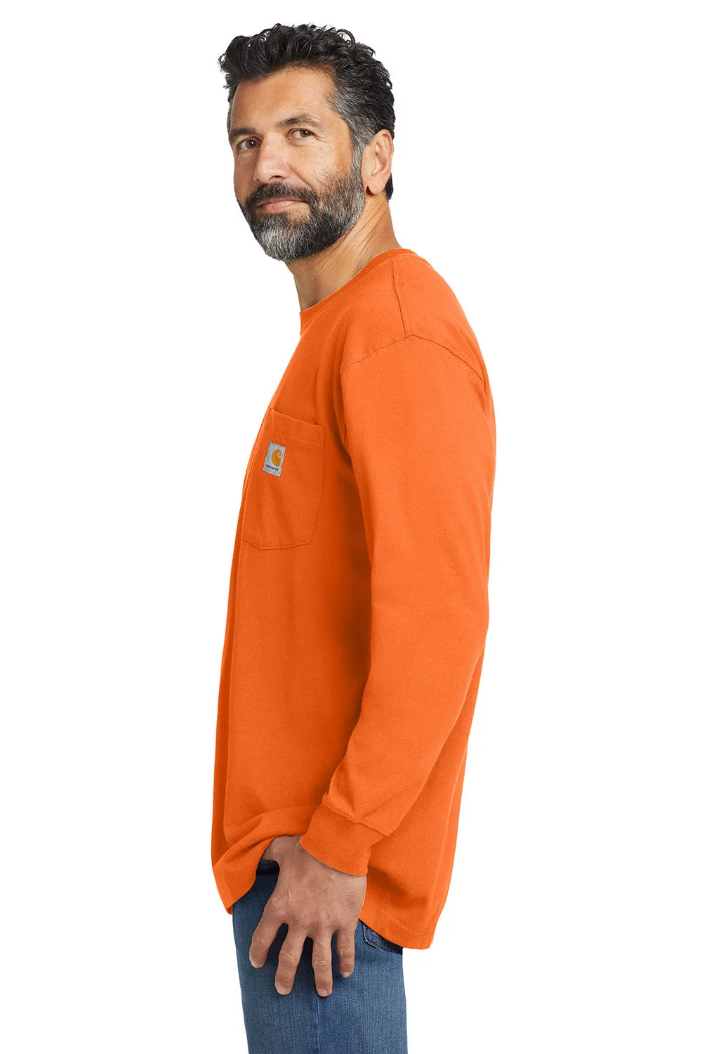 Carhartt Mens Workwear Long Sleeve Crewneck T-Shirt w/ Pocket - Bright Orange