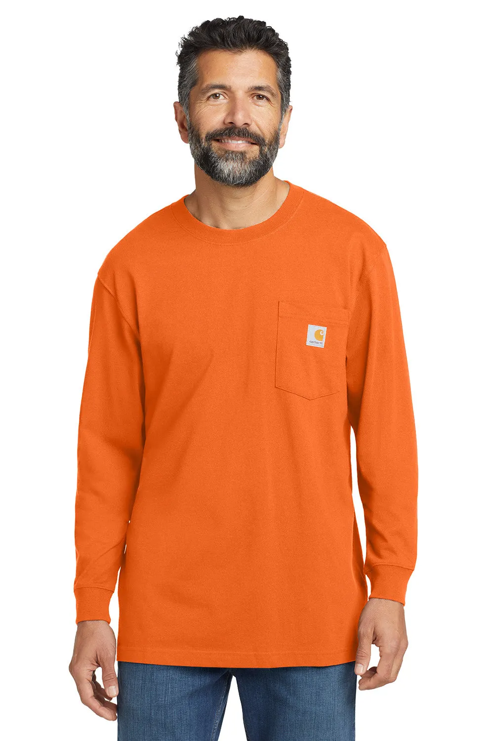 Carhartt Mens Workwear Long Sleeve Crewneck T-Shirt w/ Pocket - Bright Orange