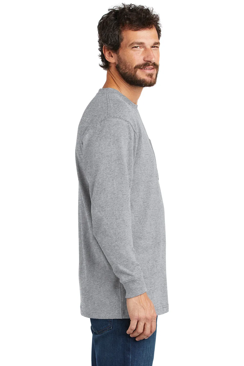 Carhartt Mens Workwear Long Sleeve Crewneck T-Shirt w/ Pocket - Heather Grey