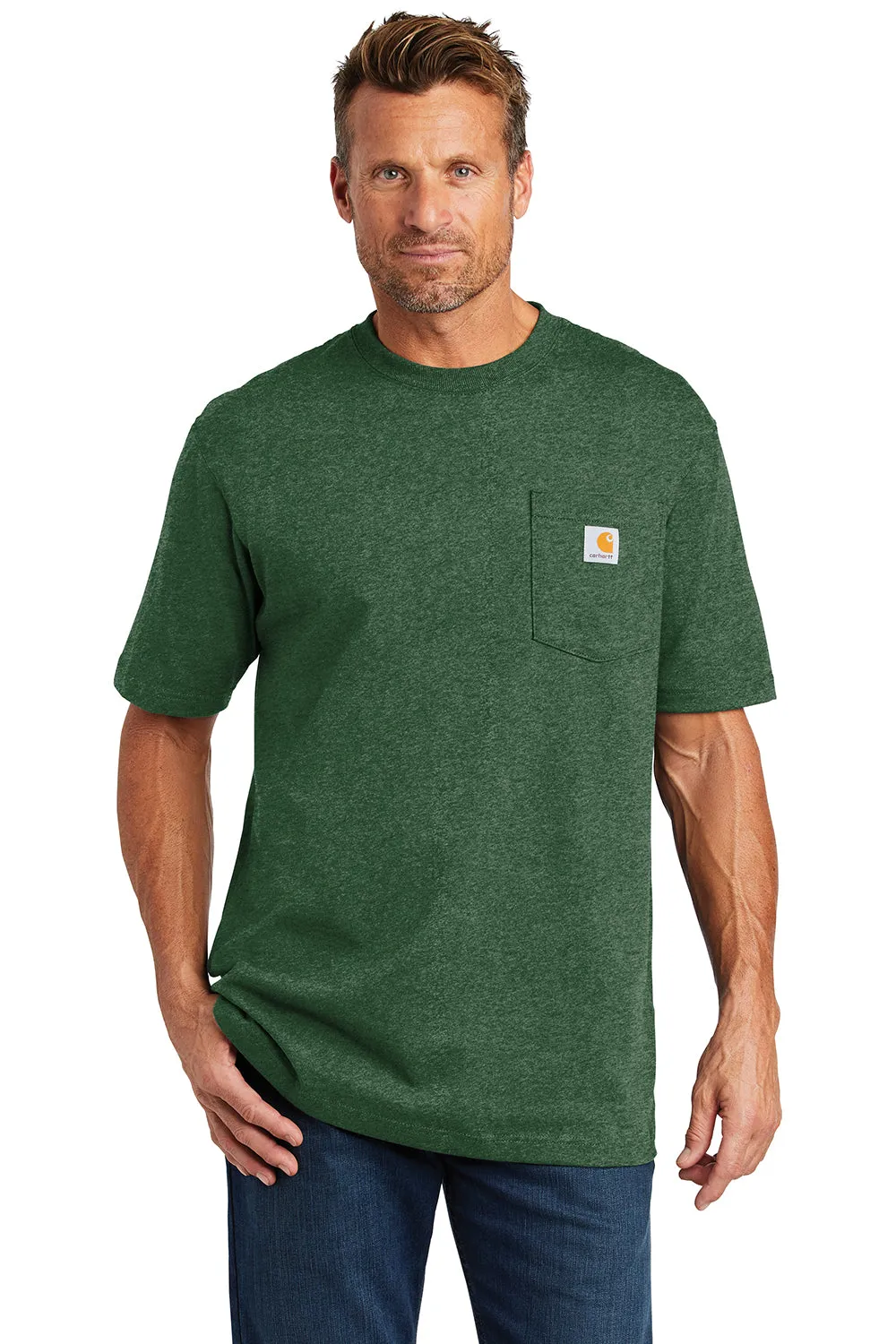 Carhartt Mens Workwear Short Sleeve Crewneck T-Shirt w/ Pocket - Heather North Woods Green