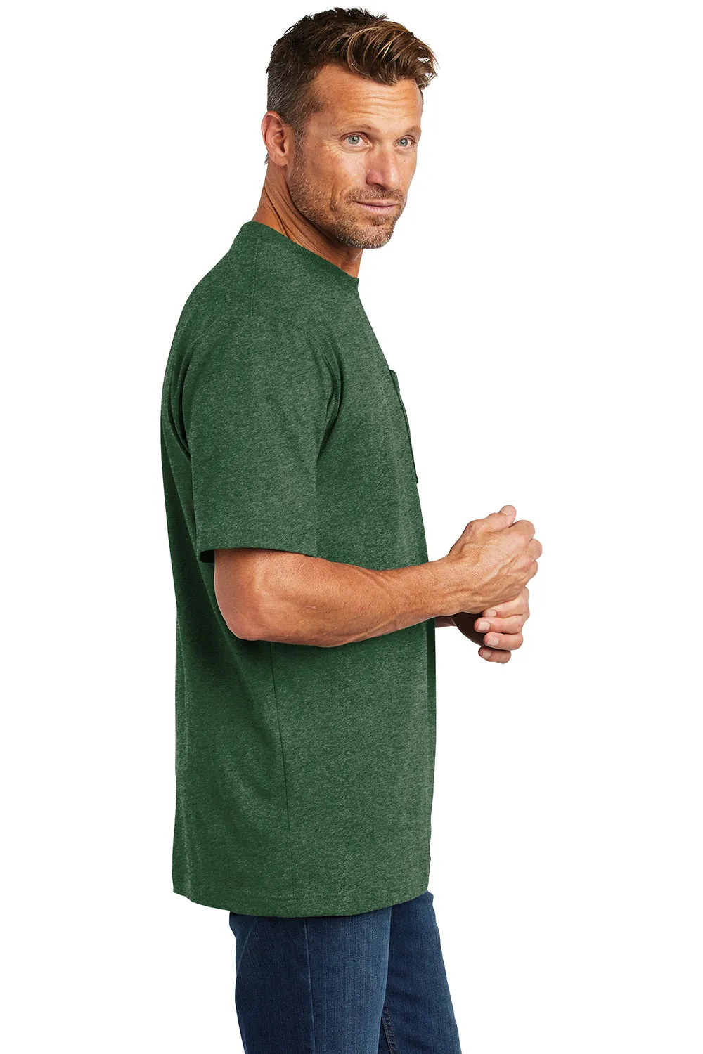 Carhartt Mens Workwear Short Sleeve Crewneck T-Shirt w/ Pocket - Heather North Woods Green