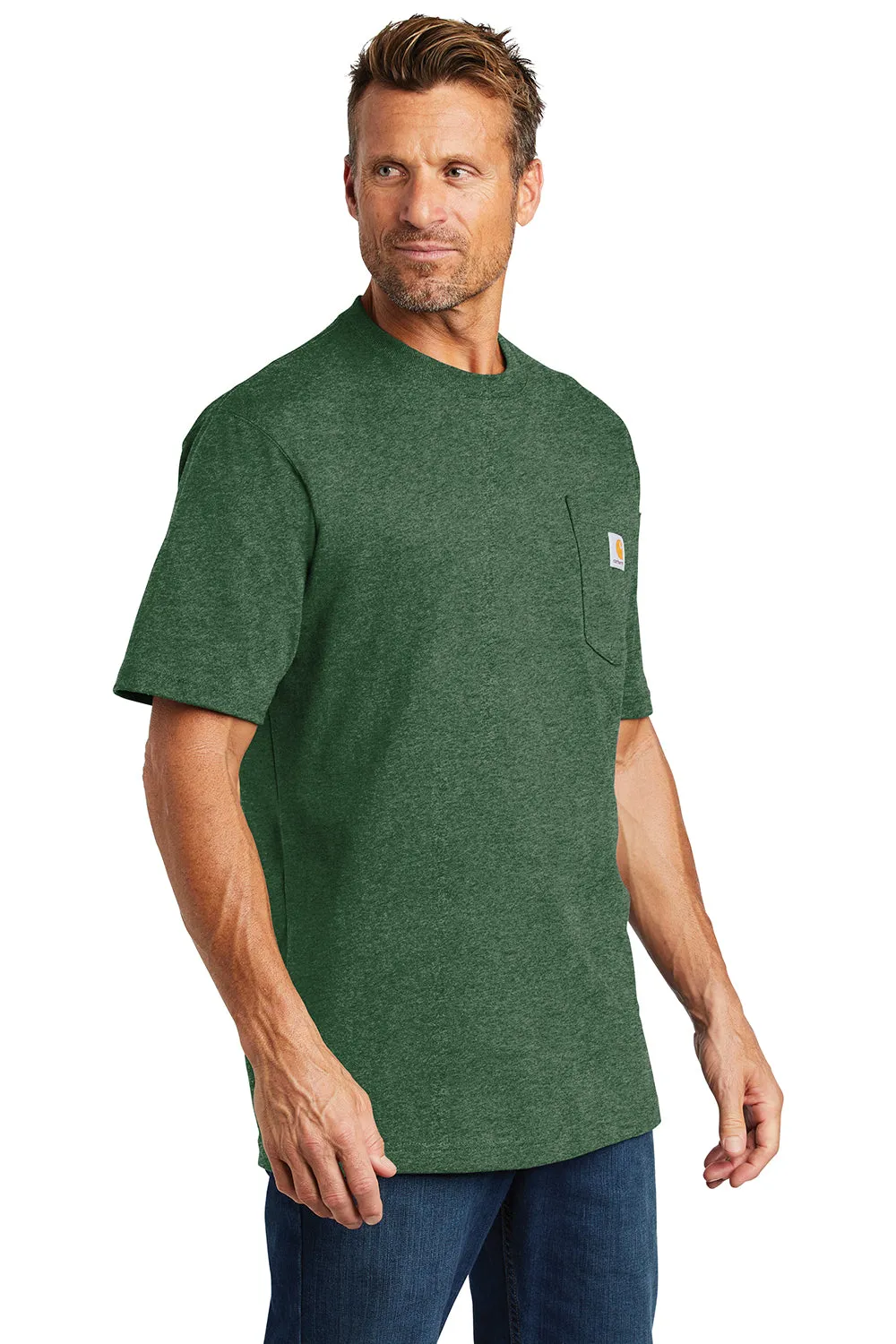 Carhartt Mens Workwear Short Sleeve Crewneck T-Shirt w/ Pocket - Heather North Woods Green