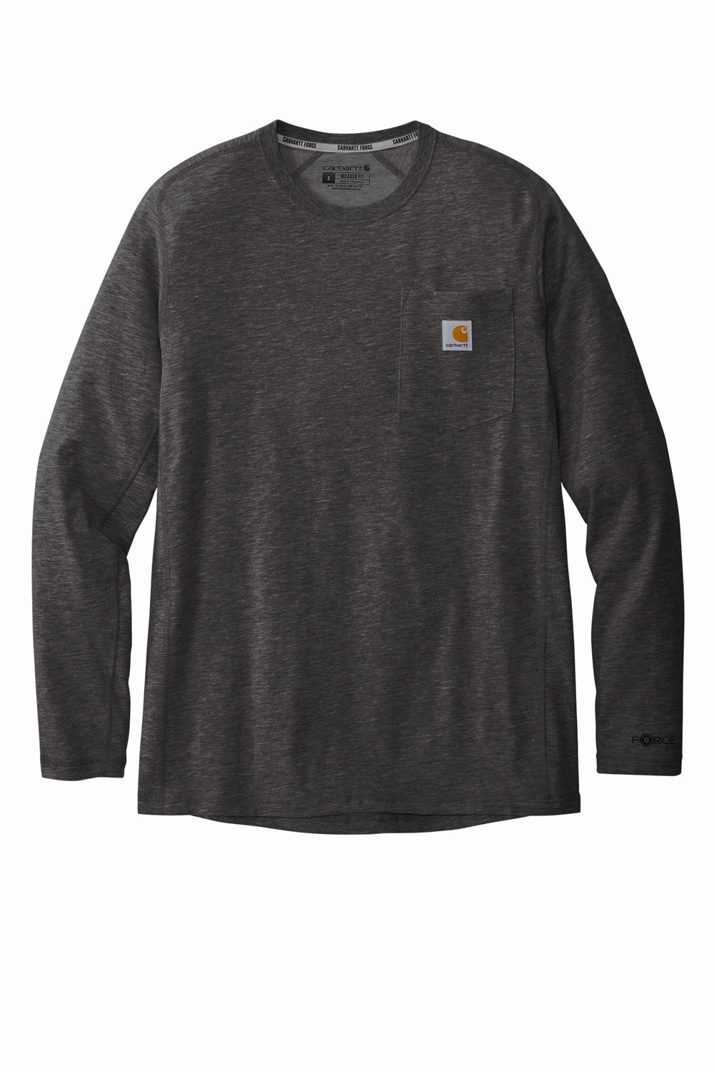 Carhartt Mens Force Moisture Wicking Long Sleeve Crewneck T-Shirt w/ Pocket - Heather Carbon Grey