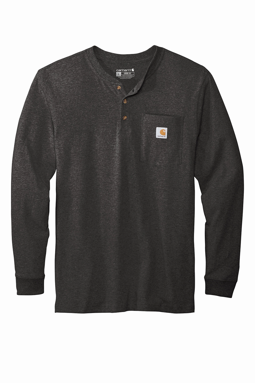 Carhartt Mens Long Sleeve Henley T-Shirt w/ Pocket - Heather Carbon Grey