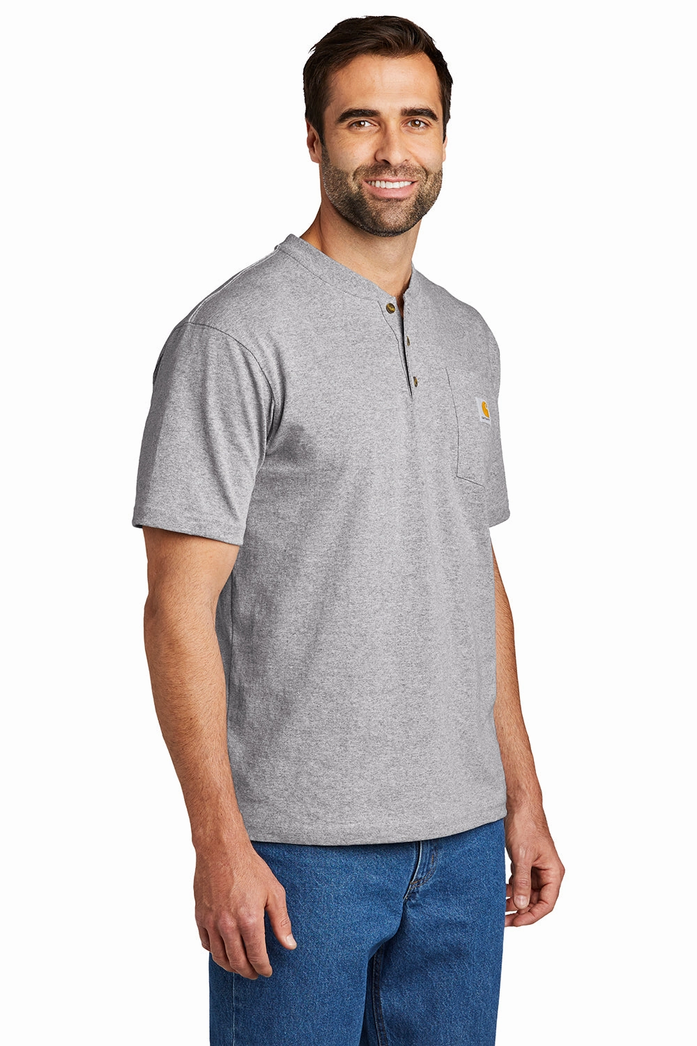 Carhartt Mens Short Sleeve Henley T-Shirt w/ Pocket - Heather Grey