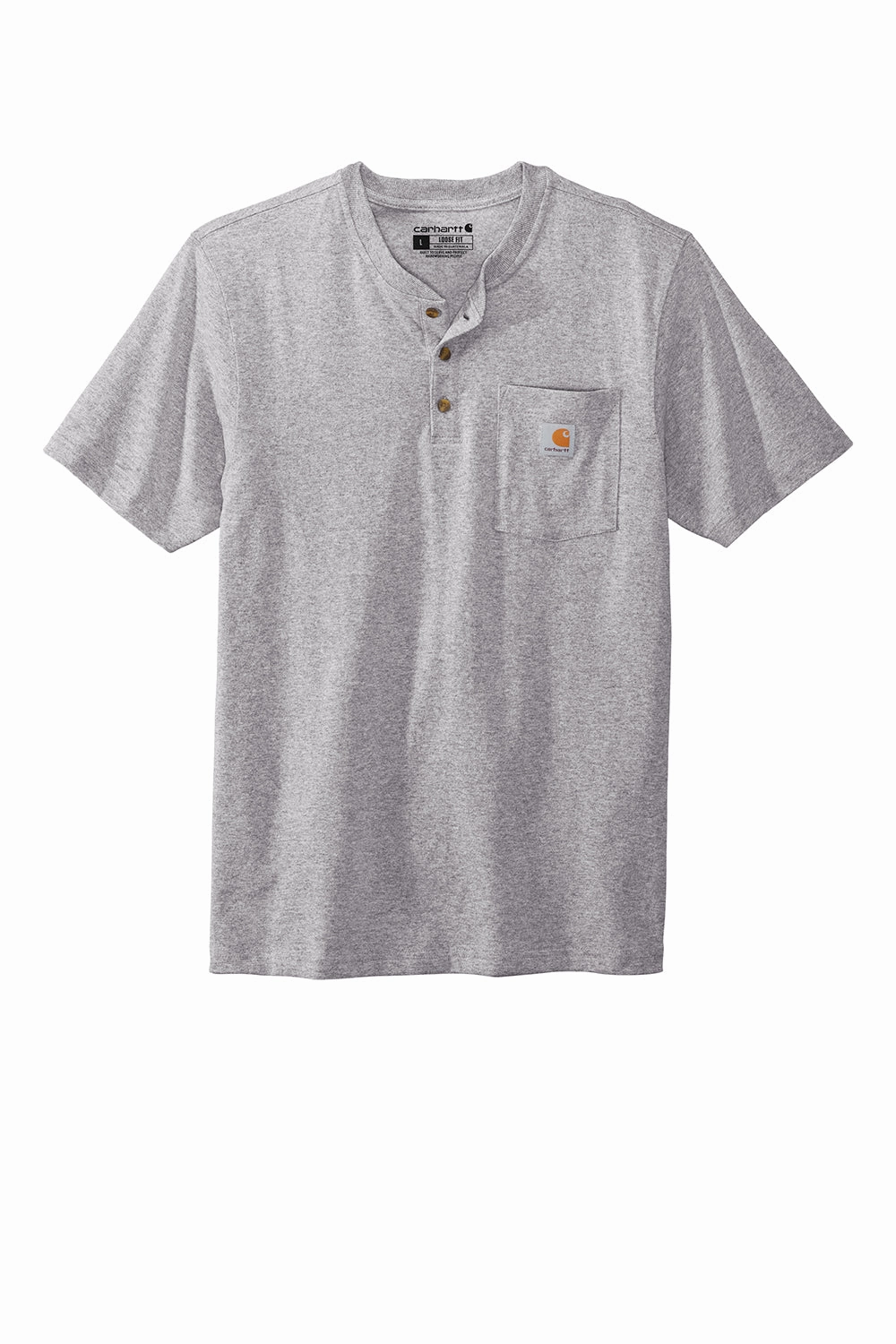 Carhartt Mens Short Sleeve Henley T-Shirt w/ Pocket - Heather Grey