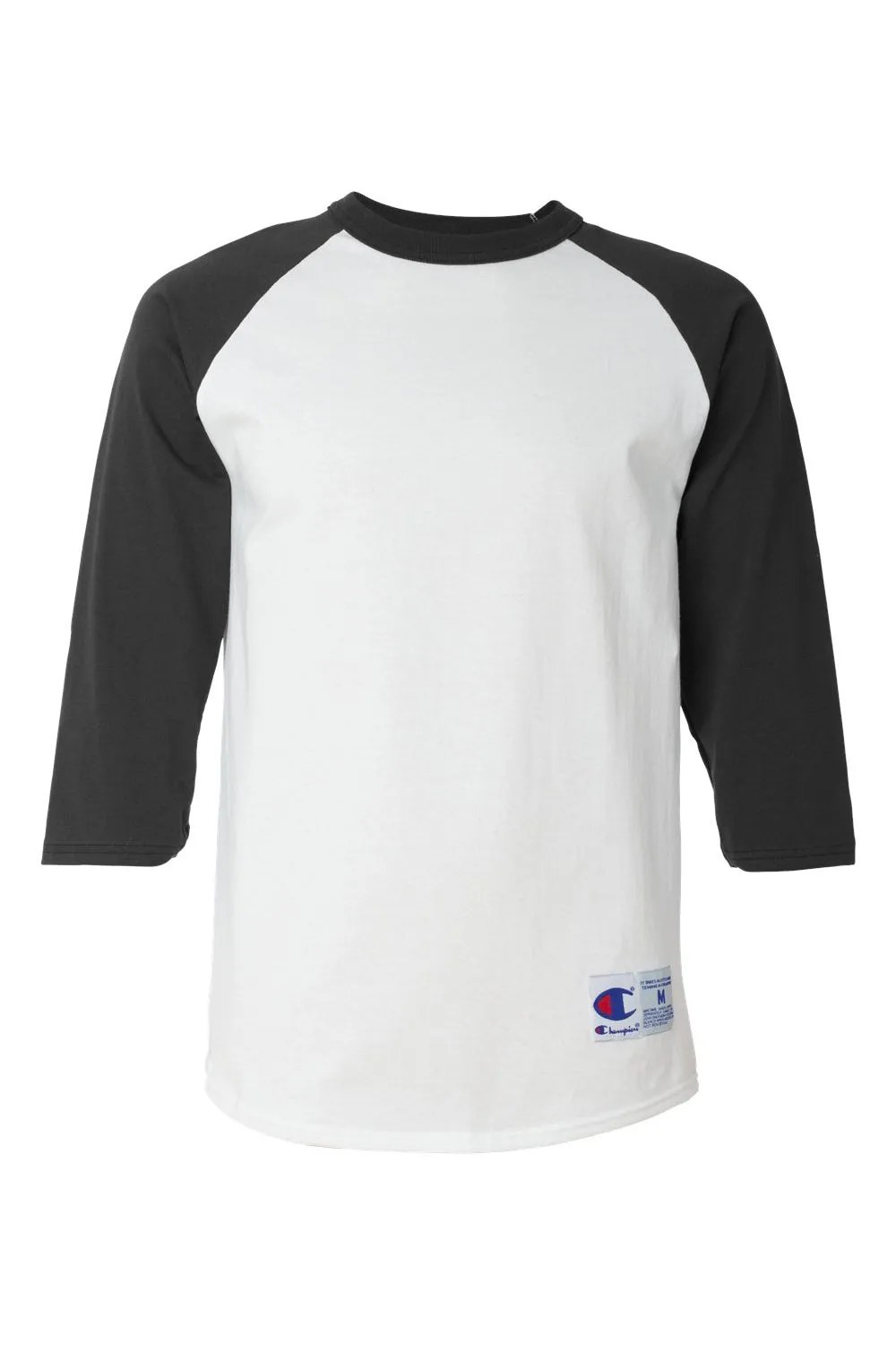 Champion Mens 3/4 Sleeve Crewneck T-Shirt - White/Black