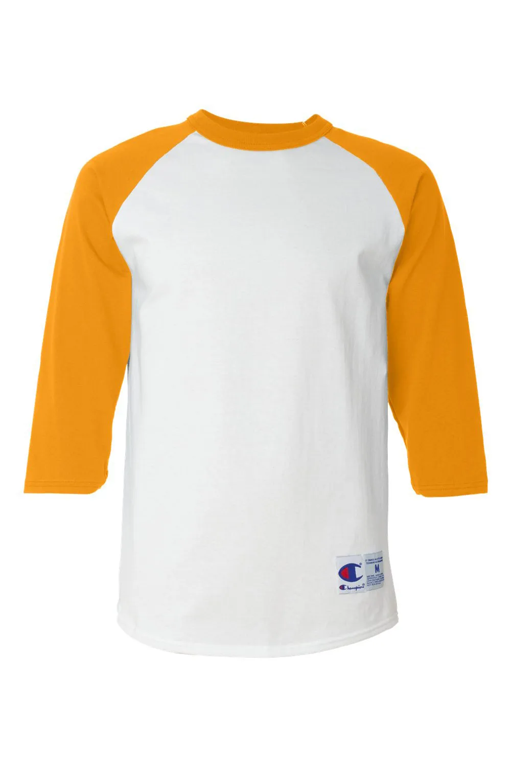 Champion Mens 3/4 Sleeve Crewneck T-Shirt - White/Gold