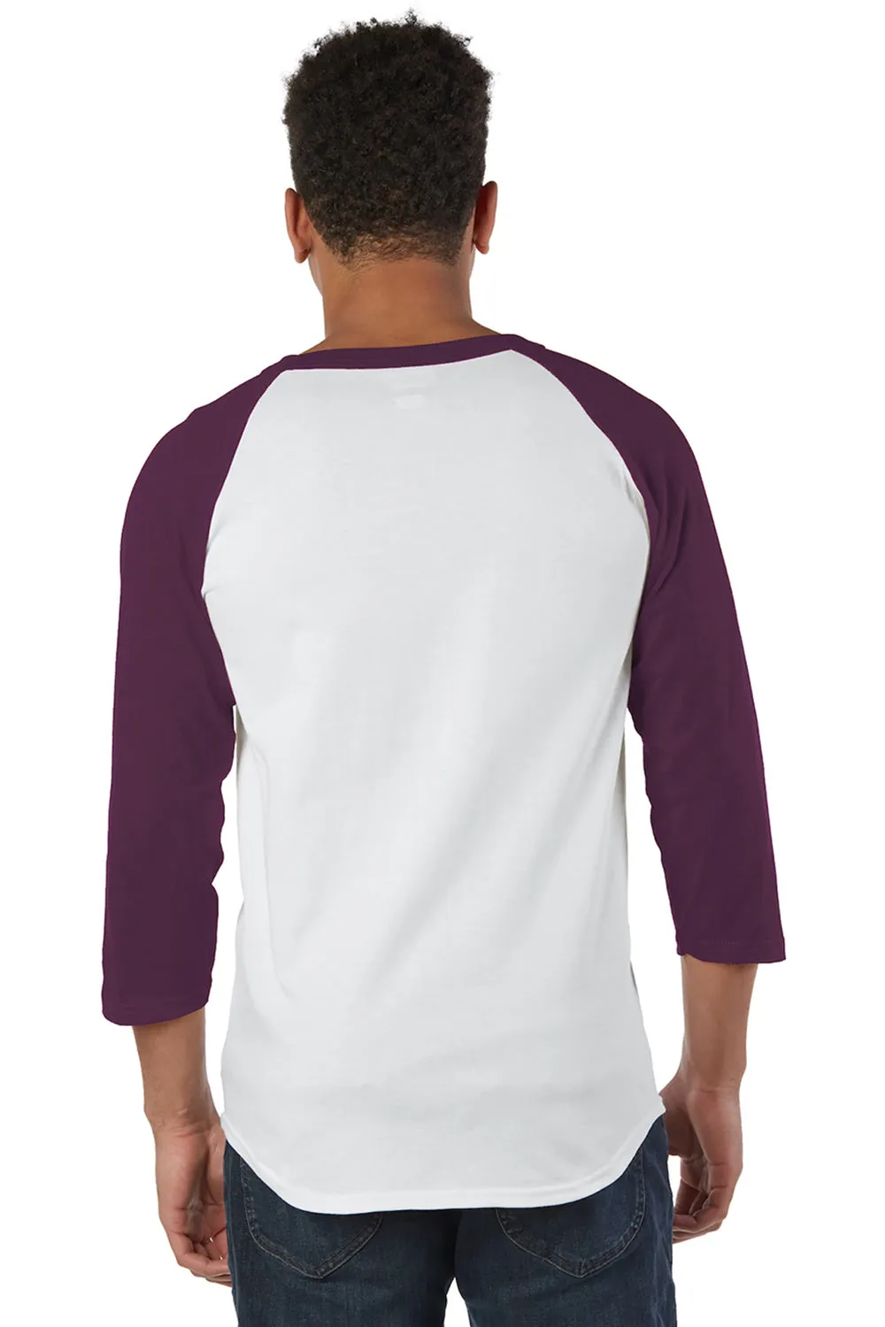 Champion Mens 3/4 Sleeve Crewneck T-Shirt - White/Maroon