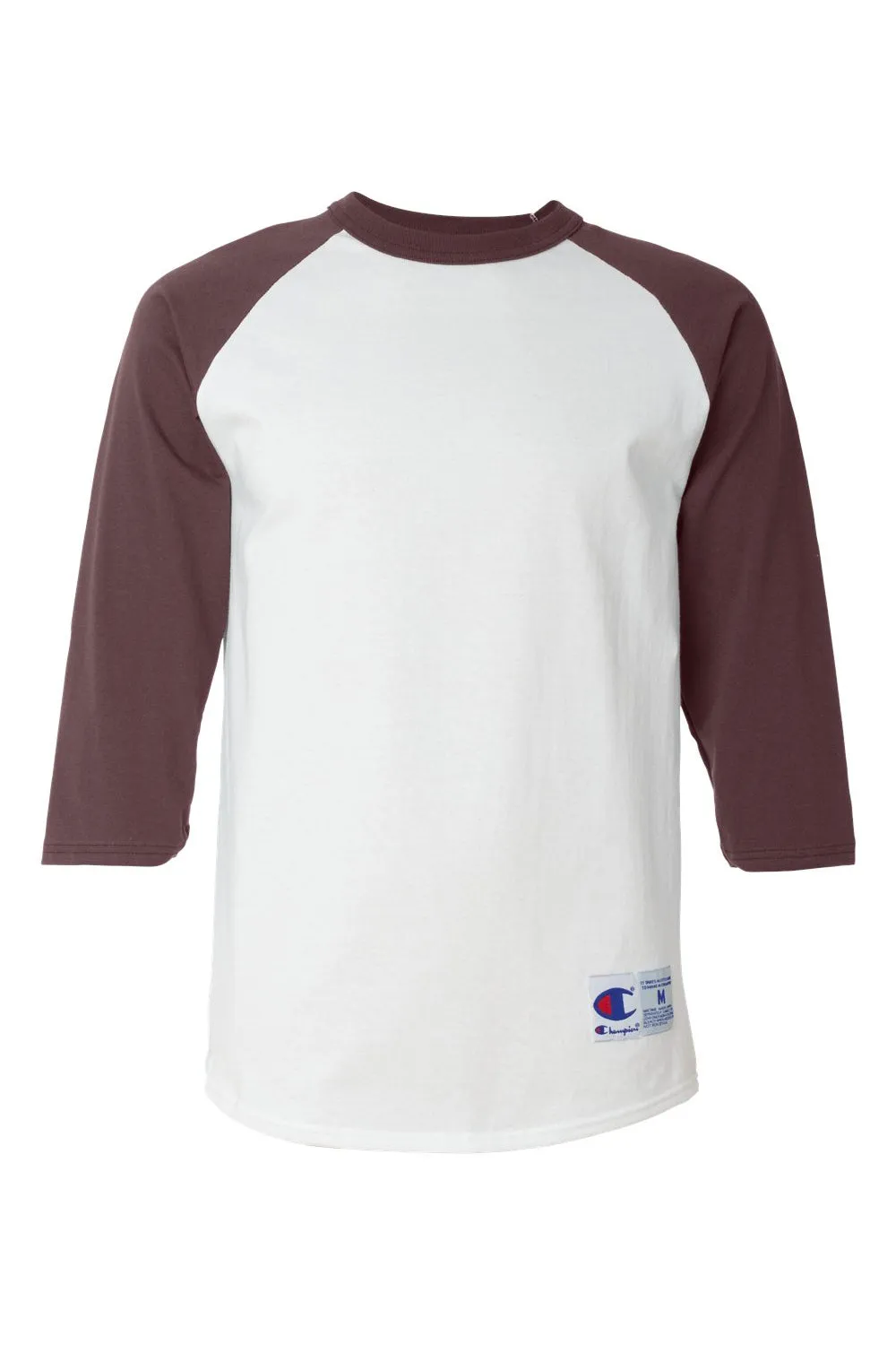 Champion Mens 3/4 Sleeve Crewneck T-Shirt - White/Maroon