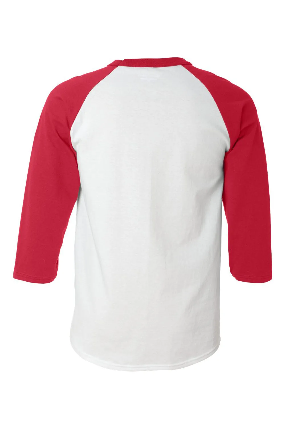 Champion Mens 3/4 Sleeve Crewneck T-Shirt - White/Scarlet Red