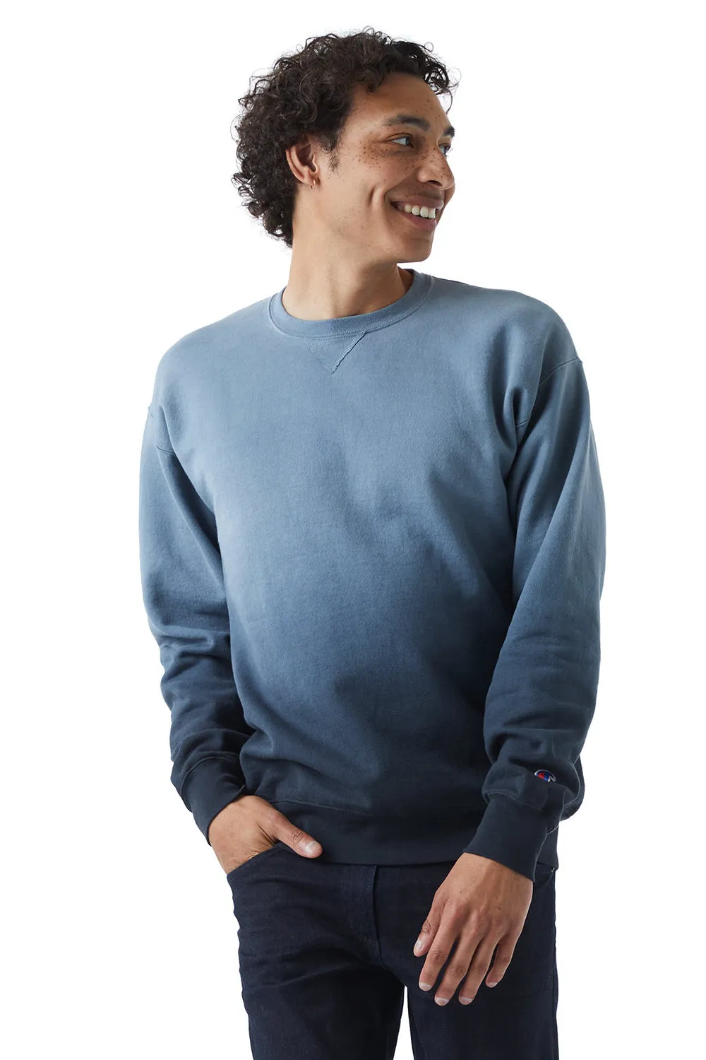 Champion Mens Dip Dye Crewneck Sweatshirt - Black Ombre - Closeout
