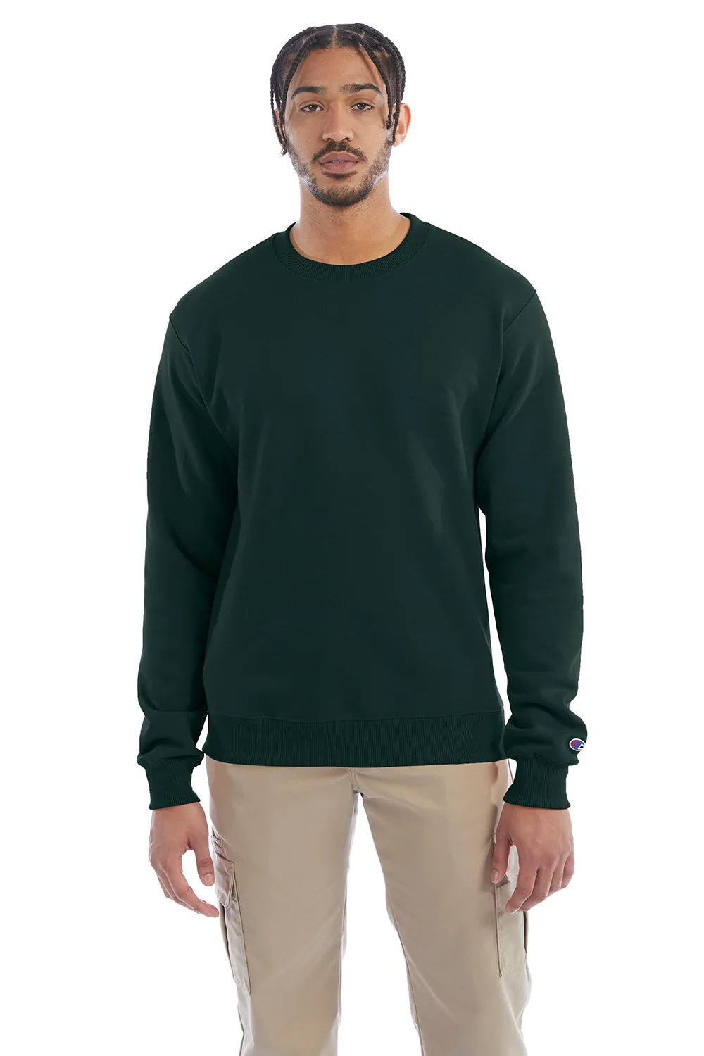 Champion Mens Double Dry Eco Moisture Wicking Fleece Crewneck Sweatshirt - Dark Green