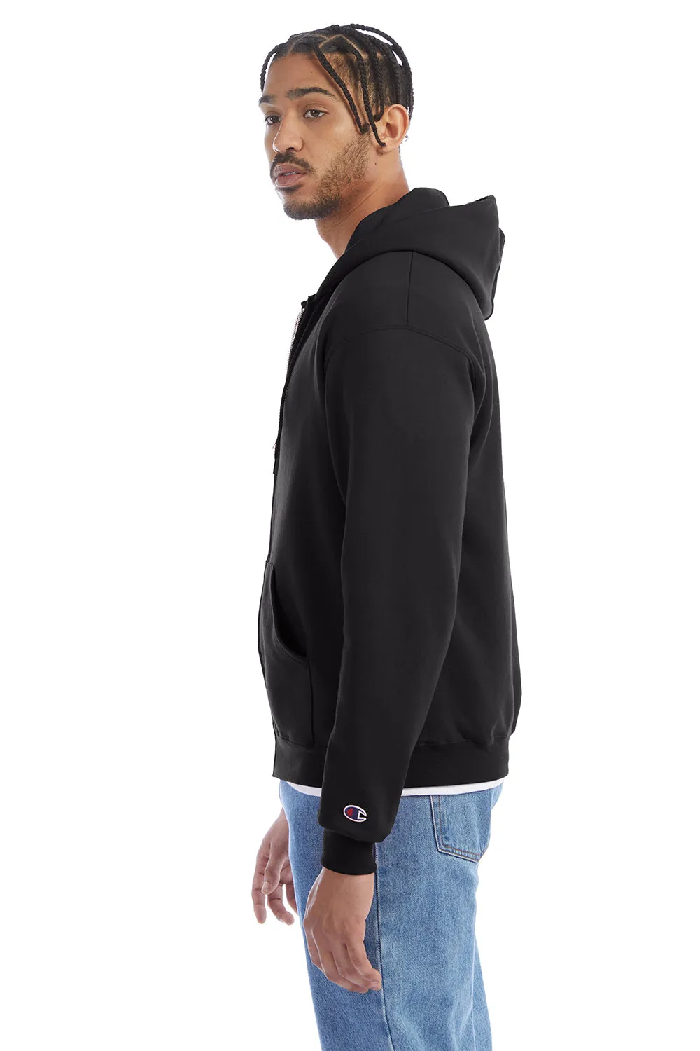 Champion Mens Double Dry Eco Moisture Wicking Fleece Full Zip Hooded Sweatshirt Hoodie w/ Pockets - Black