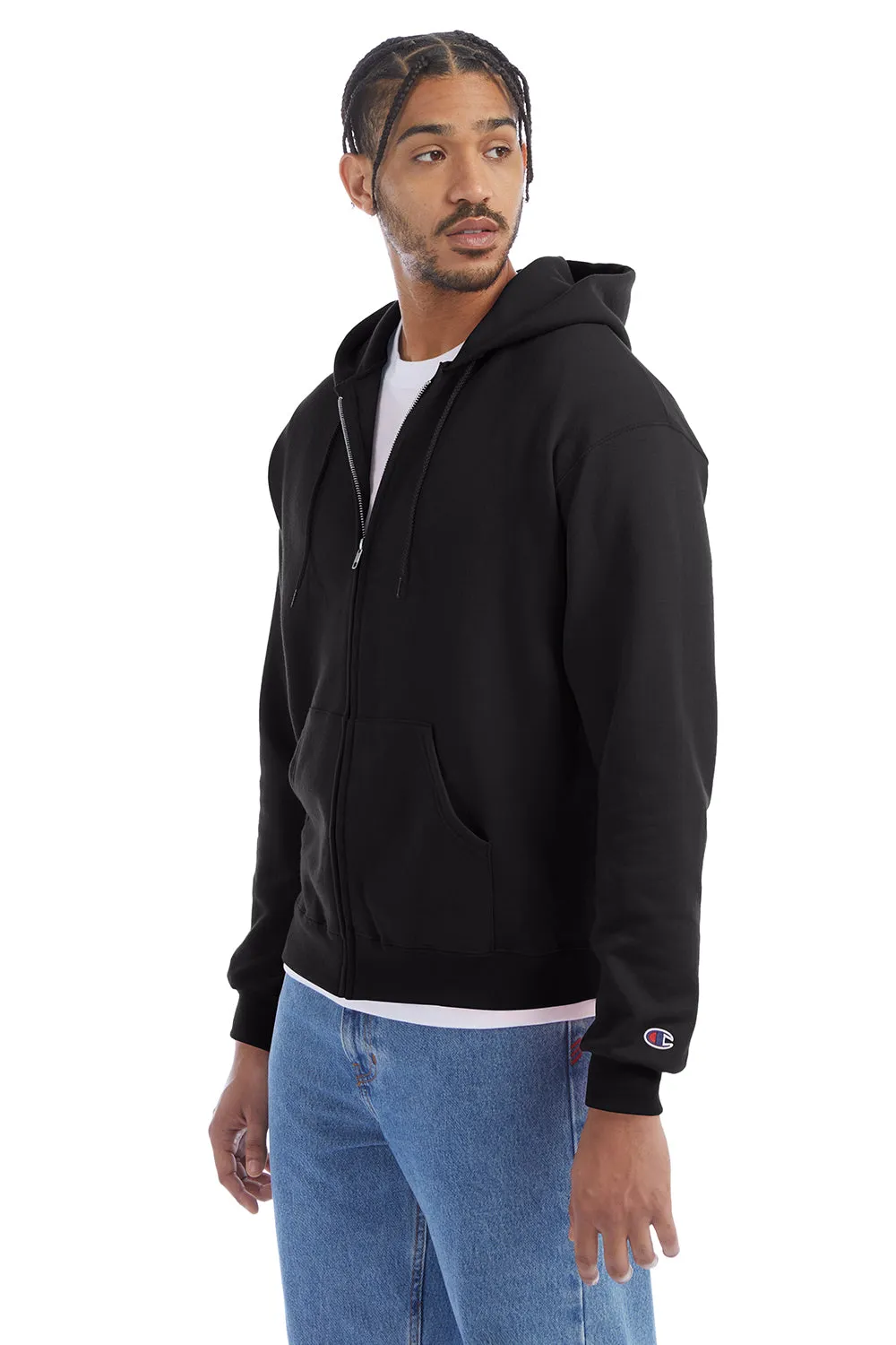 Champion Mens Double Dry Eco Moisture Wicking Fleece Full Zip Hooded Sweatshirt Hoodie w/ Pockets - Black