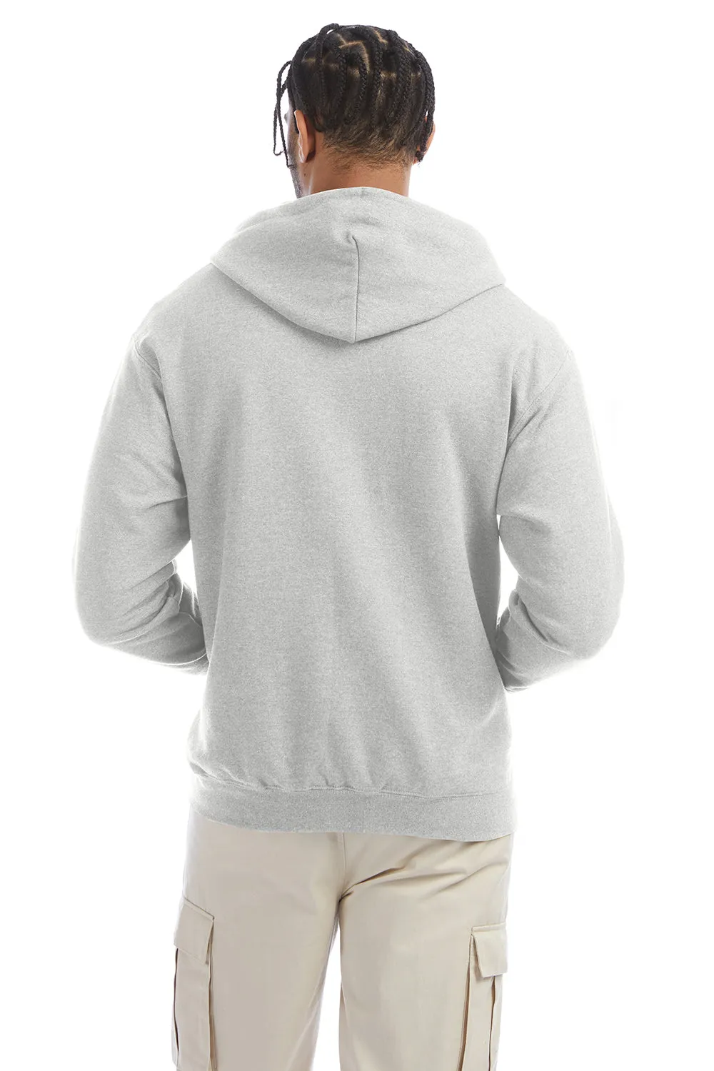 Champion Mens Double Dry Eco Moisture Wicking Fleece Full Zip Hooded Sweatshirt Hoodie w/ Pockets - Silver Grey