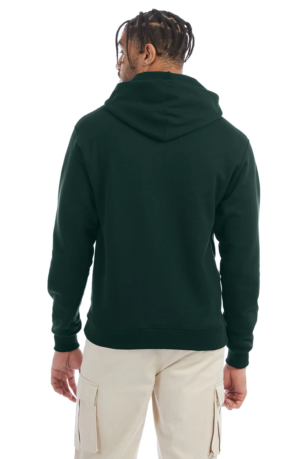 Champion Mens Double Dry Eco Moisture Wicking Fleece Hooded Sweatshirt Hoodie w/ Pouch Pocket - Dark Green