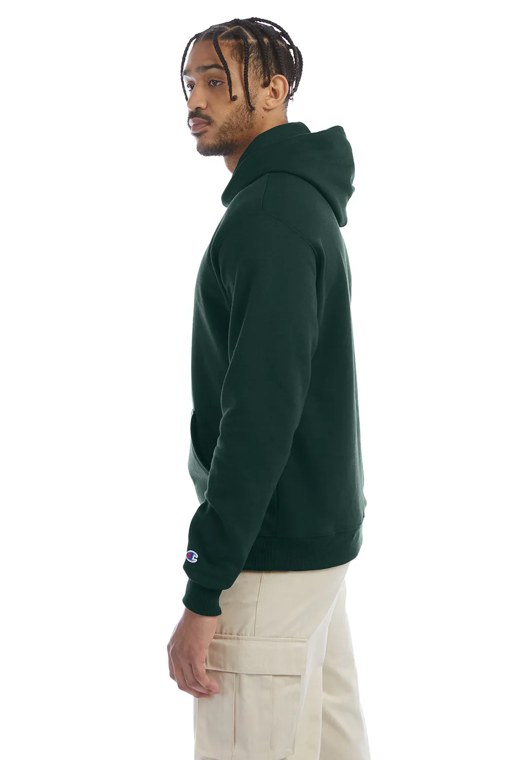 Champion Mens Double Dry Eco Moisture Wicking Fleece Hooded Sweatshirt Hoodie w/ Pouch Pocket - Dark Green