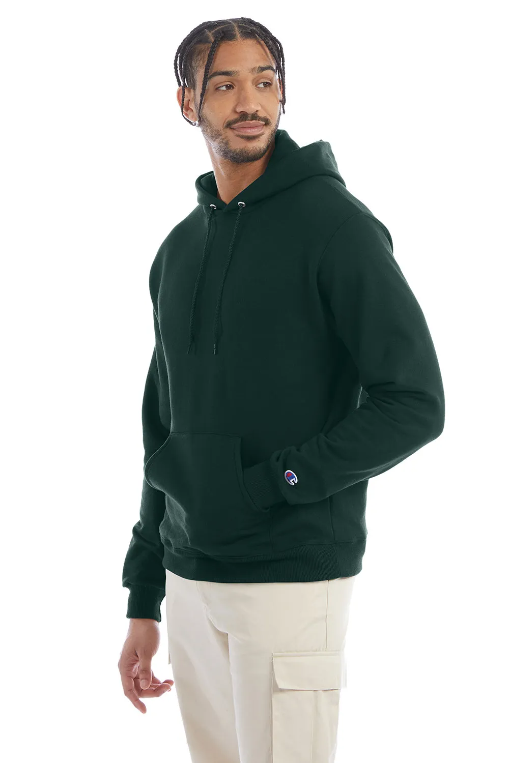 Champion Mens Double Dry Eco Moisture Wicking Fleece Hooded Sweatshirt Hoodie w/ Pouch Pocket - Dark Green