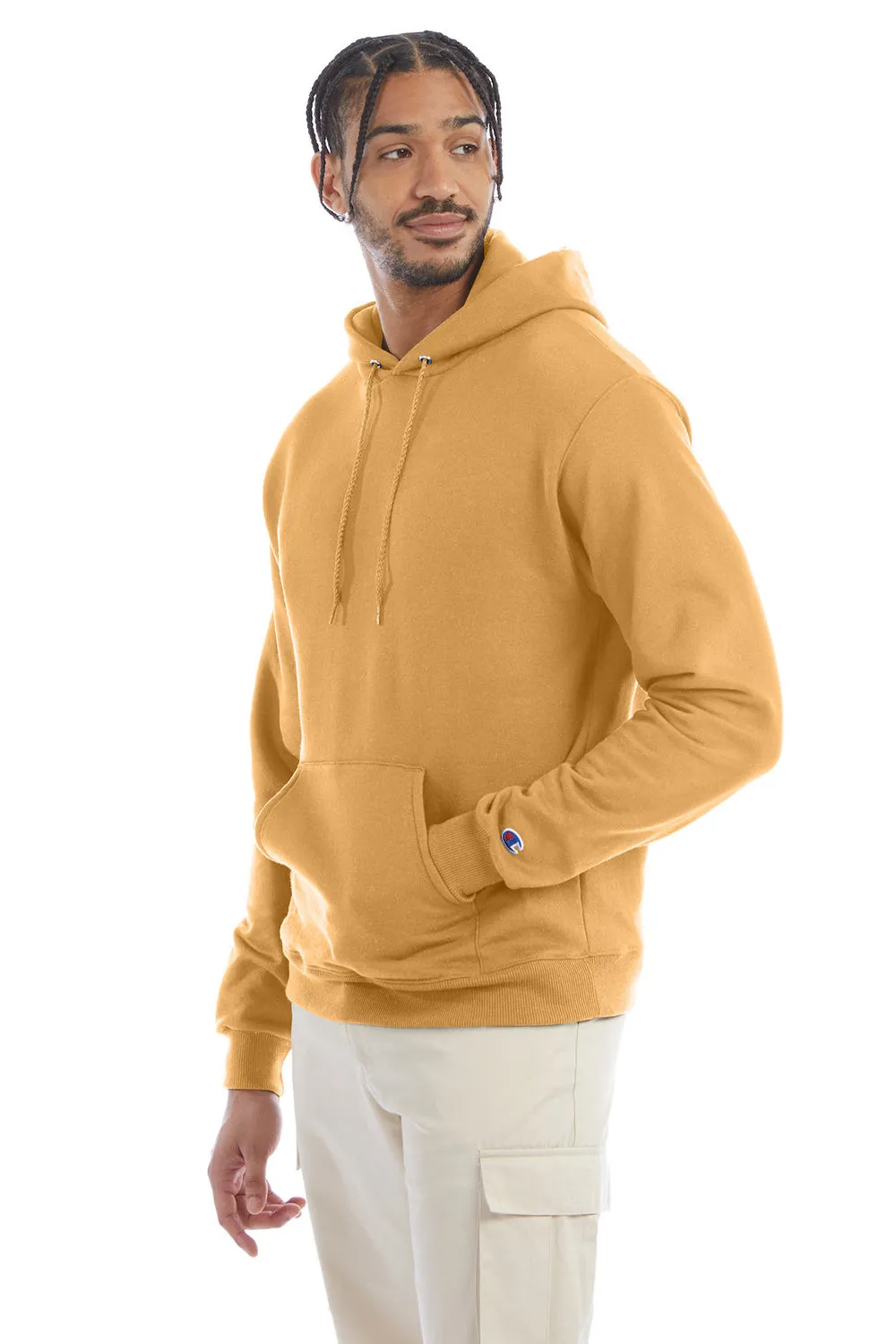Champion Mens Double Dry Eco Moisture Wicking Fleece Hooded Sweatshirt Hoodie w/ Pouch Pocket - Gold Glint