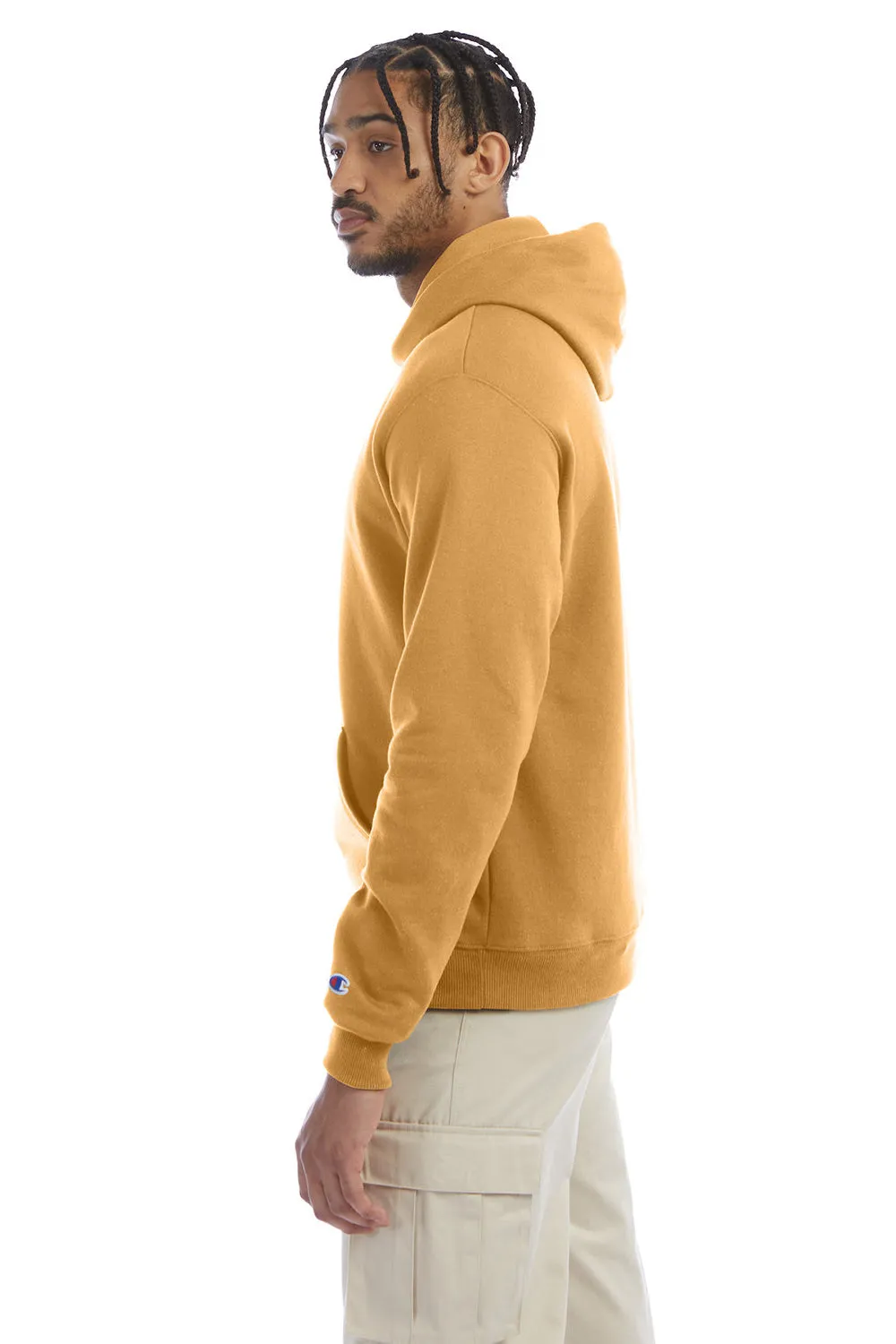 Champion Mens Double Dry Eco Moisture Wicking Fleece Hooded Sweatshirt Hoodie w/ Pouch Pocket - Gold Glint