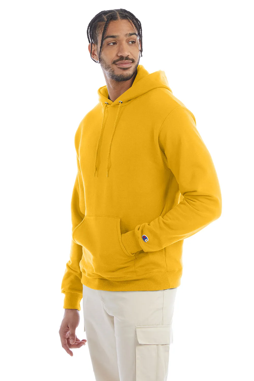 Champion Mens Double Dry Eco Moisture Wicking Fleece Hooded Sweatshirt Hoodie w/ Pouch Pocket - Gold