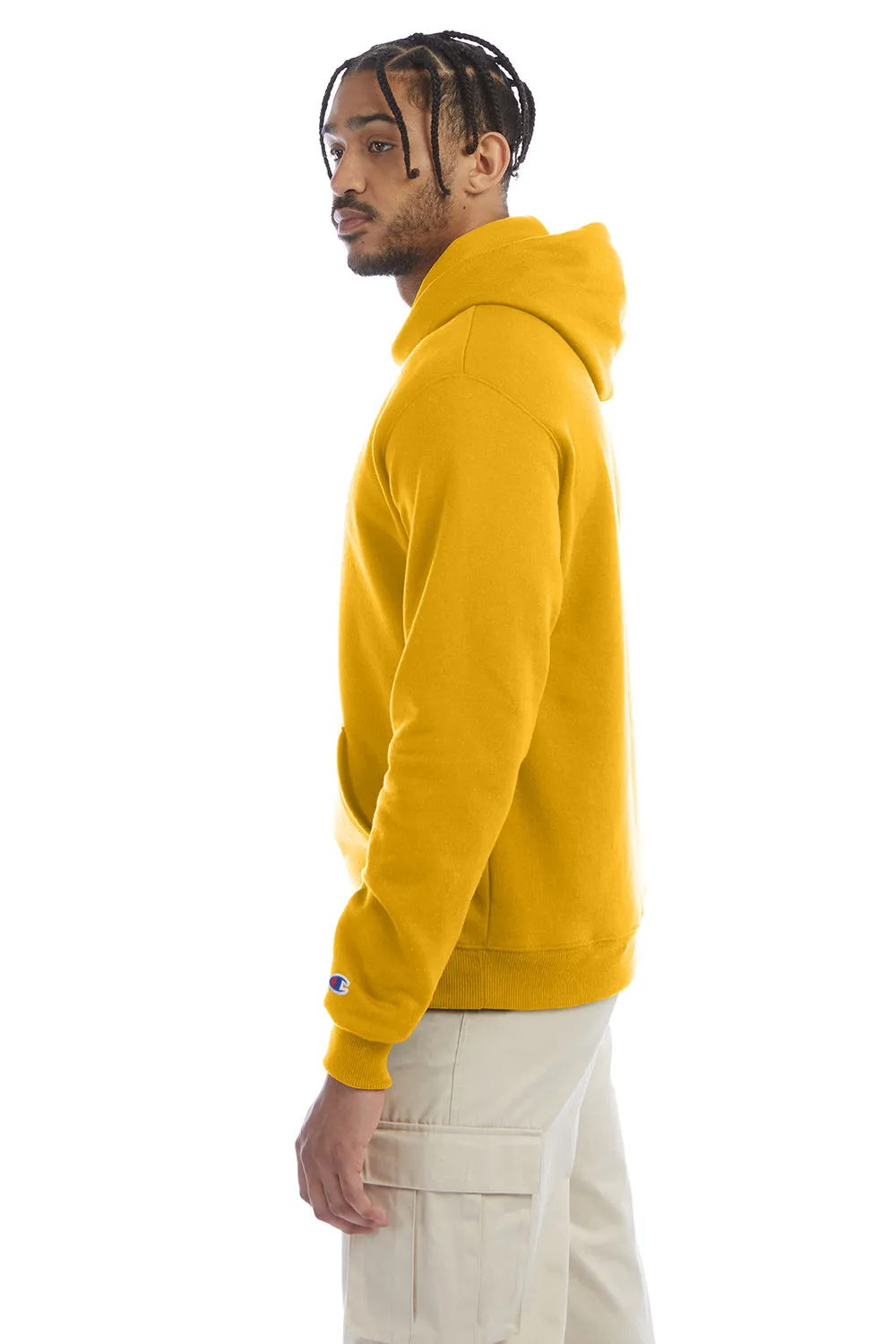 Champion Mens Double Dry Eco Moisture Wicking Fleece Hooded Sweatshirt Hoodie w/ Pouch Pocket - Gold
