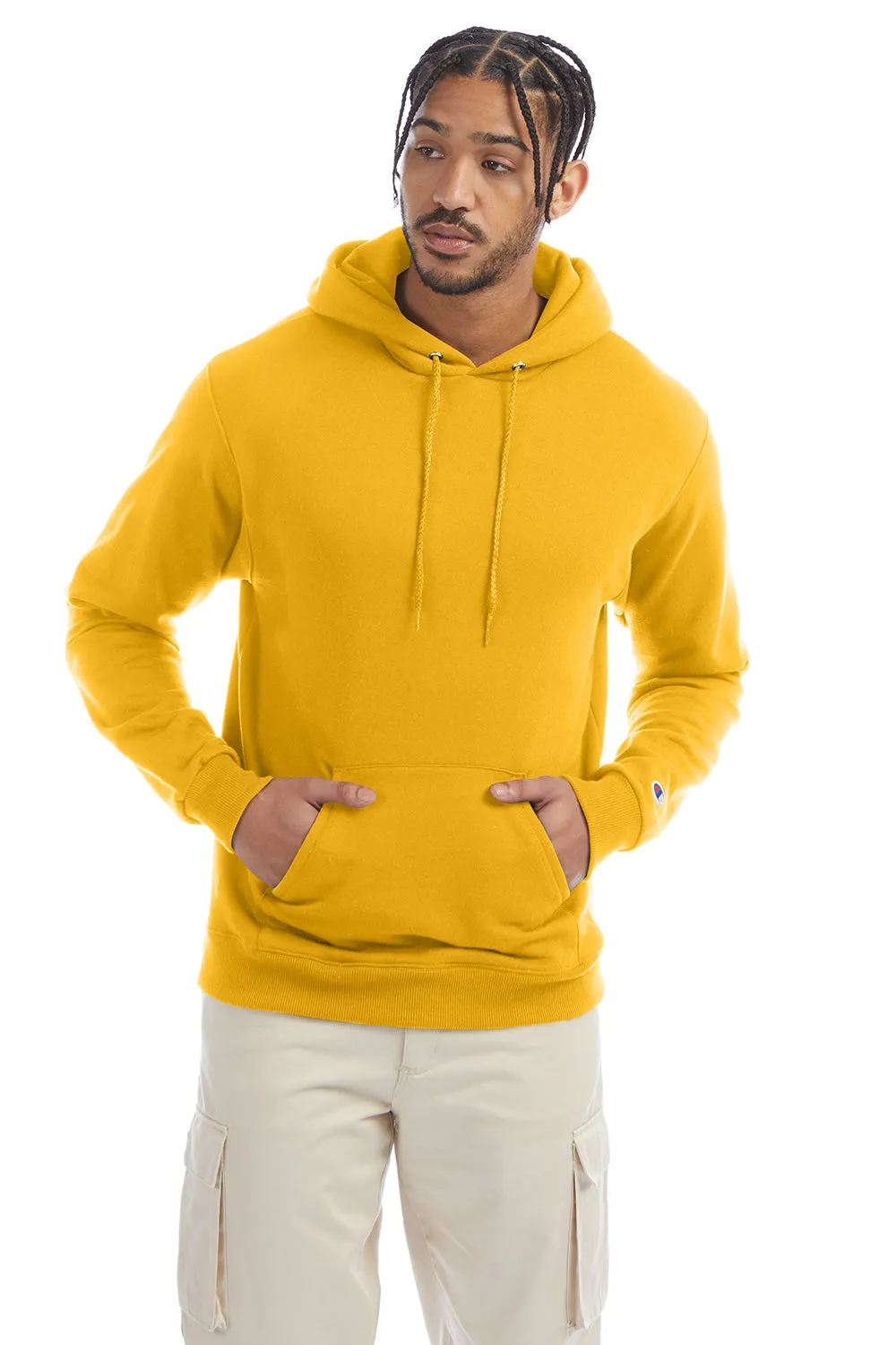 Champion Mens Double Dry Eco Moisture Wicking Fleece Hooded Sweatshirt Hoodie w/ Pouch Pocket - Gold